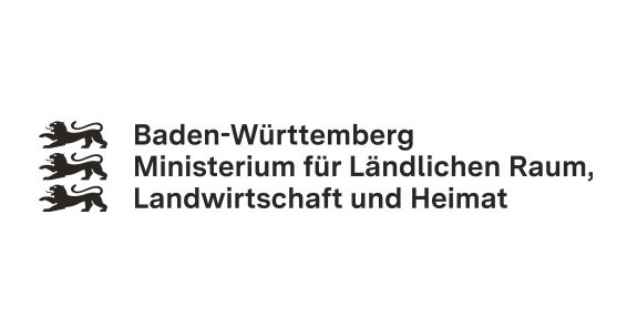 3 schwarze Löwen übereinander angeordnet mit dem Schriftzug Baden-Württemberg Ministerium für Ländlichen Raum: Landwirtschaft und Heimat auf weißem Hintergrund