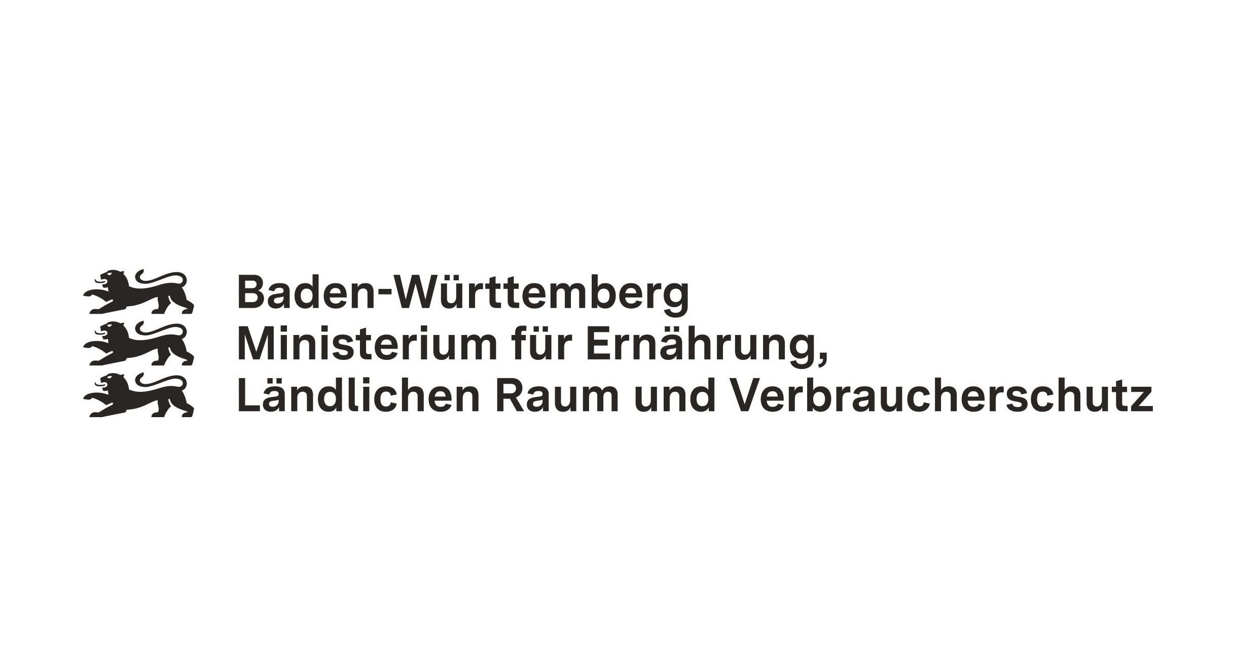 3 schwarze Löwen übereinander angeordnet mit dem Schriftzug Baden-Württemberg Ministerium für Ernährung, Ländlichen Raum und Verbraucherschutz